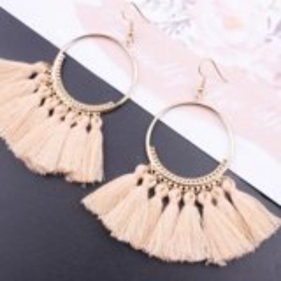 Round Circle Tassel Drop Earrings Bohemian Fringe Earrings (Pair) - Picture 5 of 10